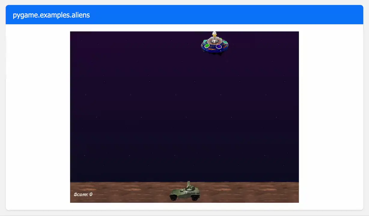 Pygame aliens game demo in Pyodide